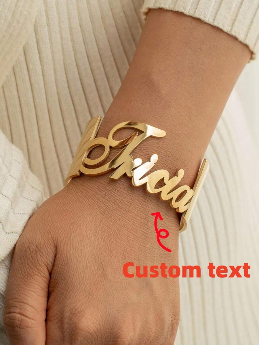 1 Retro Personalized Fashion Street Custom Name Wide Face Bracelet For Women Men, Daily, Work, Dating, Gift-Giving, Valentine's Day, Festival, Party, Gold, Stylish, Colorful, Vintage, Hipster, Y2k, 2000s Fashion, Old Money, Custom, Personalized, Unique, Ideal Gifts For Him, Ideal Gifts For Her, Her, Boyfriend, Girlfriend, Dad, Mom, Family, Friends, For Anniversaries, For Birthdays, For Graduation, For Prom, For Party,School Supplies,Back To School,School Gift,For Office,For School,For Classroom,For Teacher Gifts,For University,For Colleague,For Dorm Rooms,For Teacher,For Boys And Girls,For Teenagers,Junior High School Students,Middle School Students,High School Senior High School Students,College Students,University Students,Freshman,Sophomore,Underclassmen