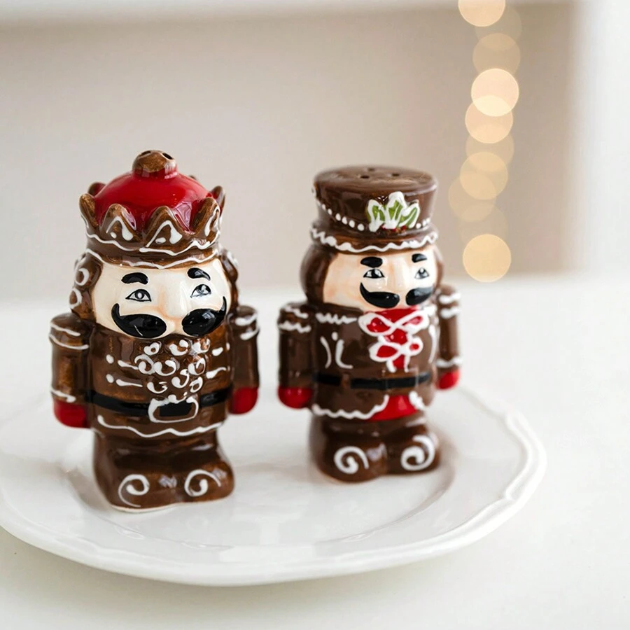 1 pièce Décoration de bureau de Noël Jarre à épices en céramique homme âgé soldat, salière et poivrière soldat casse-noisette, 2 pièces figurines casse-noisette, décorations de fête de Noël, cadeaux de Noël