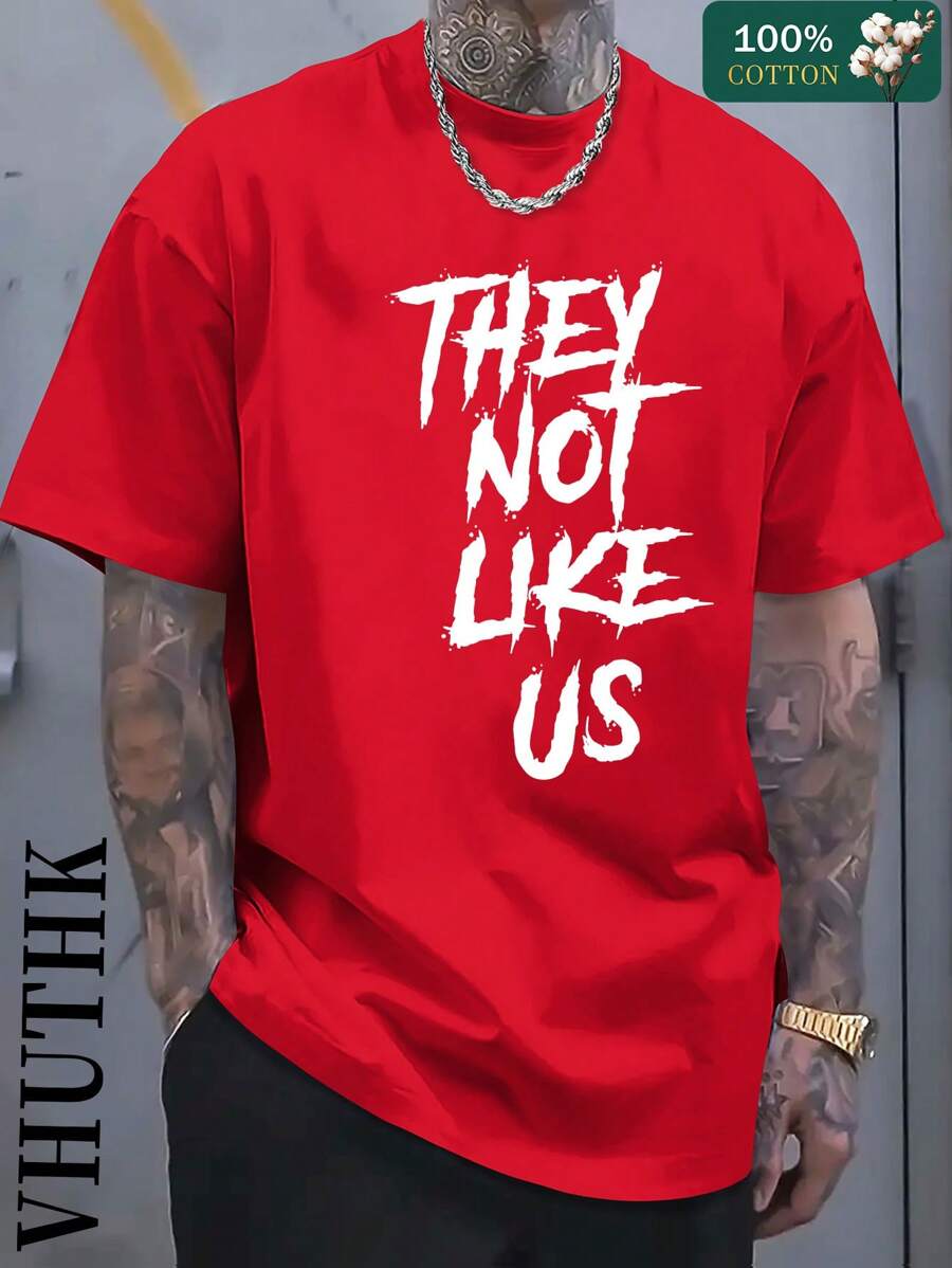 (220 Pure Cotton T-Shirt) Men's Summer Round Neck Short Sleeved Casual Pure Cotton THEY NOT LIKE US