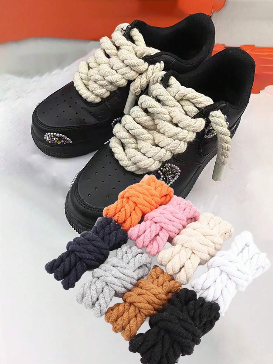 HALF INSOLE 1 Pair Of Shoelaces With A Width Of 8 Millimeters. These Are Hand-Woven Three-Strand Ropes With Vivid Colors And A Thickened Design. As Decorative Shoelaces, They Add Extra Charm To Your Footwear. For Women Men Sneakers Shoes Men Trainers Running Shoes