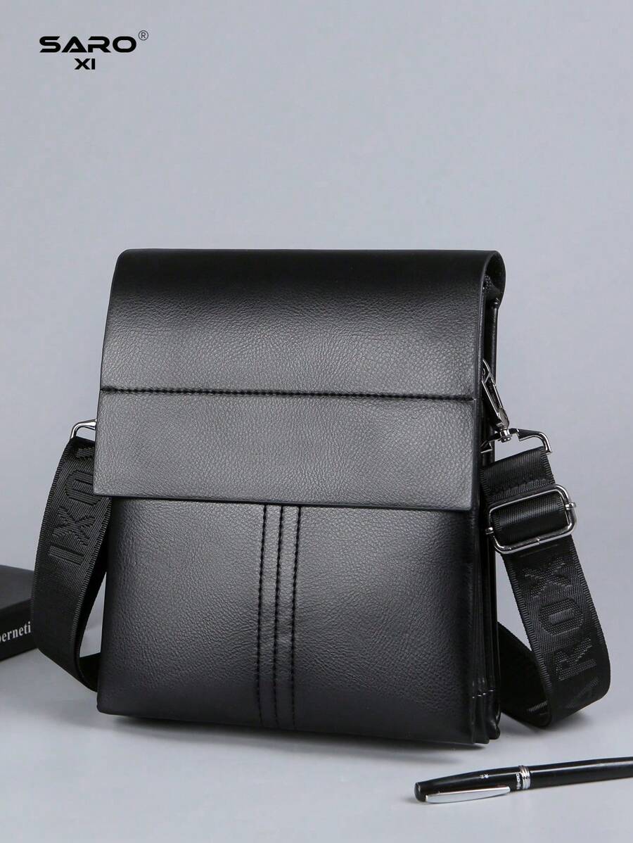 saroxi 1pc Men's Shoulder Bag, Mini Messenger Bag For Men, Casual Crossbody Bag With Side Pockets, Versatile For Commuting, PU Leather, Minimalist Style Black Or Brown Bag, Gift For Boyfriend