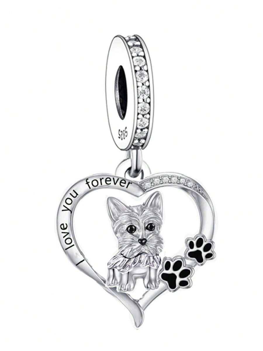 HuooNew 1 pièce Pendentif en argent sterling 925 exquis avec zircone cubique pour chien, convient pour bracelet DIY, cadeau commémoratif pour animal de compagnie unisexe
