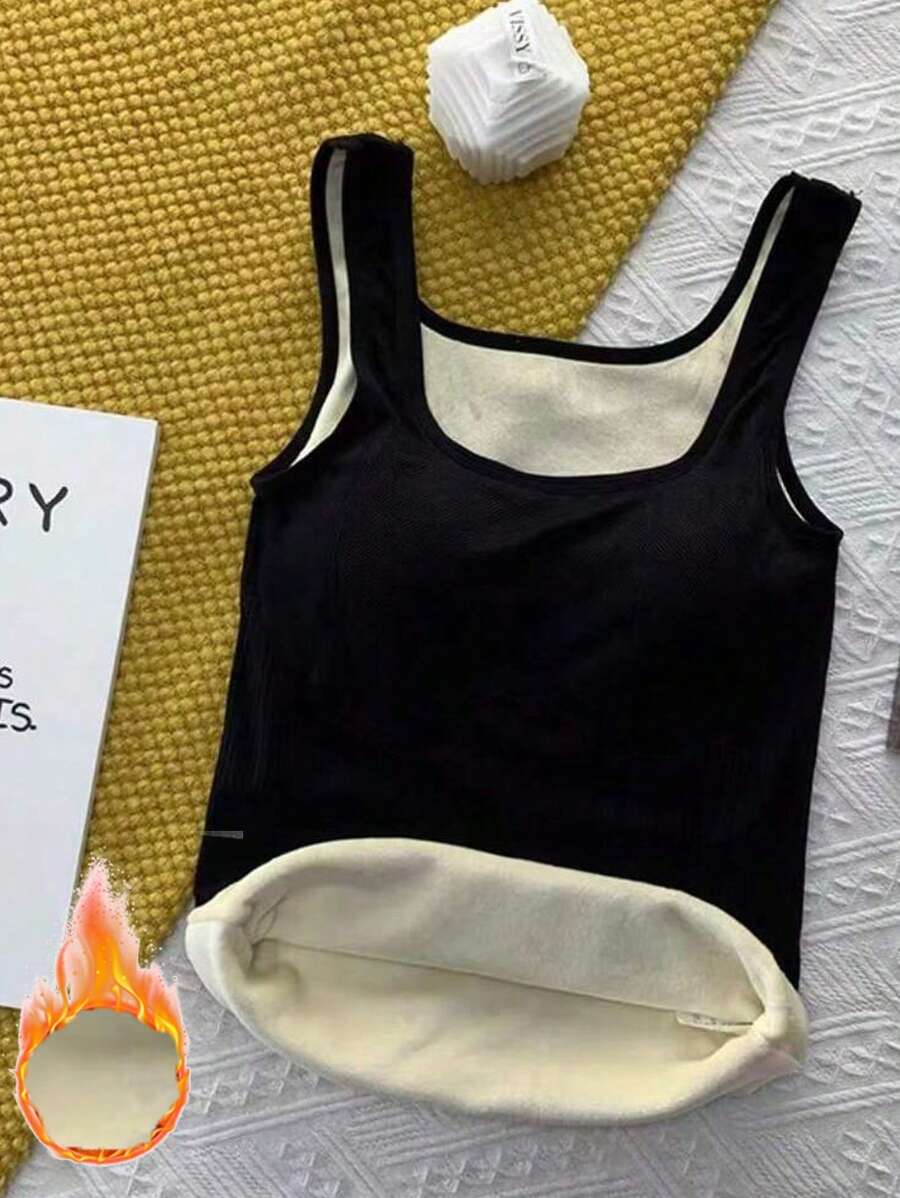 1 Stücke Neues Dickes Warmes U-neck Unterwäsche Mit Eingebauten Brustpolstern, Verschönert Den Rücken Warme Weste, Thermisches Damenunterhemd Für Herbst Und Winter