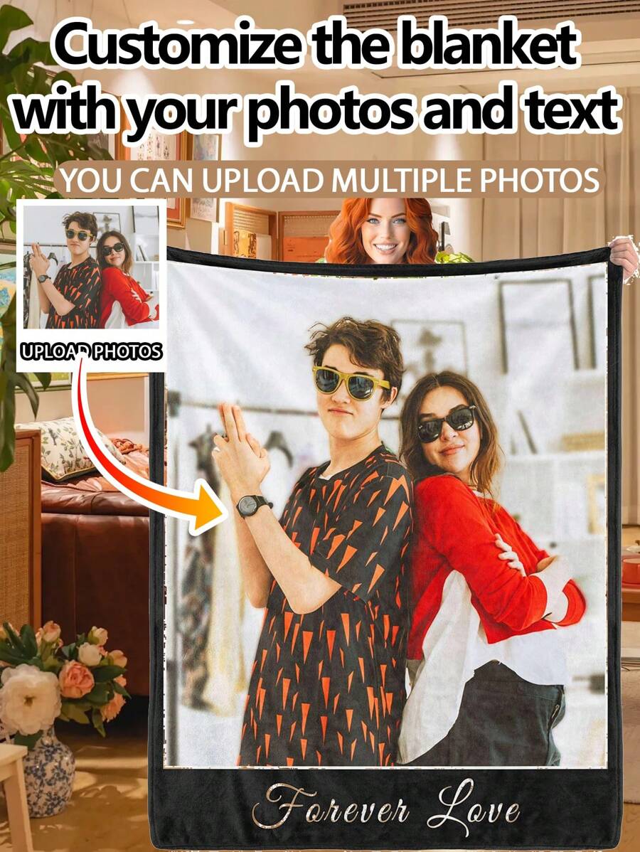 Couverture personnalisée avec photo. Personnalisez avec plusieurs photos et texte pour créer un cadeau sentimental unique pour vos proches. Parfait pour les anniversaires, les anniversaires de mariage et les étapes importantes. Apporte de la chaleur et du style à n'importe quel intérieur tout en célébrant les souvenirs et les moments précieux.