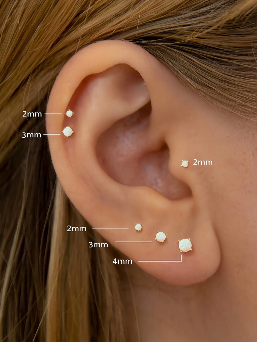 Boucles d'oreilles à tige en argent sterling 925 avec opale (vendues à l'unité ou par 3) | Boucles d'oreilles hypoallergéniques | Boucles d'oreilles pour femmes, filles et hommes (2 mm, 3 mm, 4 mm), vendues à l'unité ou par 3, pas par paire
