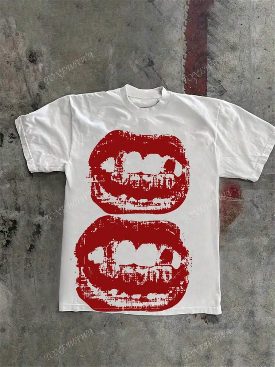 Tops Dames Zomer Casual Punk Stijl Ronde Hals Korte Mouw Lip Print Mode Gothic Straat T-shirt