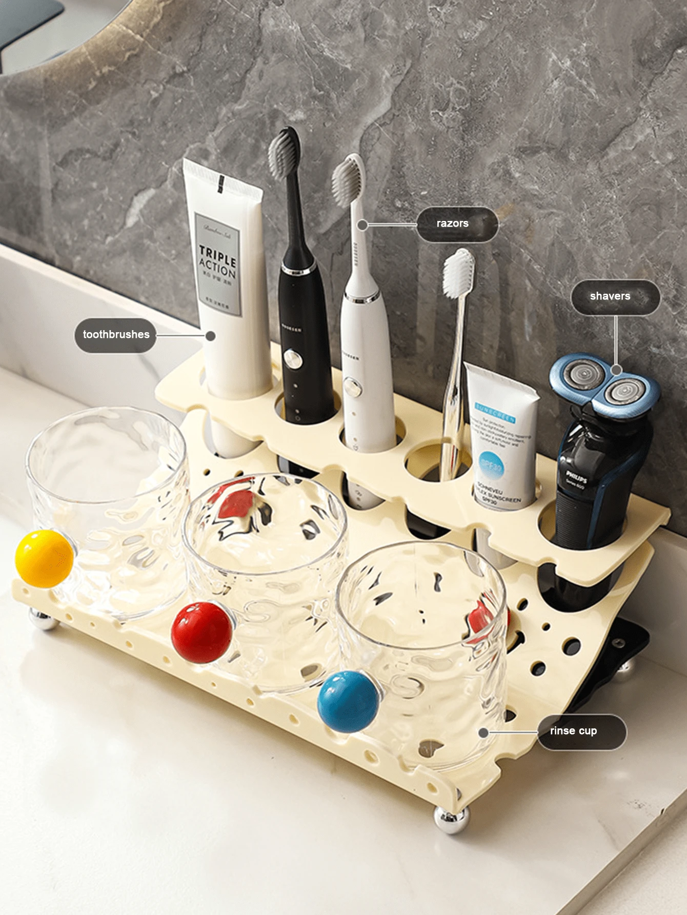 Ensemble de luxe de support pour brosse à dents électrique et dentifrice avec gobelet de rinçage, organisateur de rangement pour le comptoir de la salle de bain