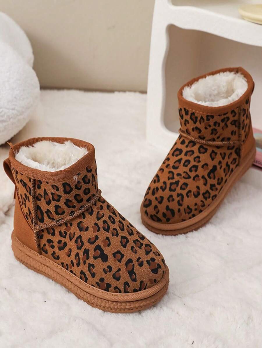 1pair Girls' Solid Color Fabric Snow Boots, Round Toe Thermal Lined, Anti-Slip Thick Sole, Suitable For 3-12 Years Old Girls, Autumn/Winter