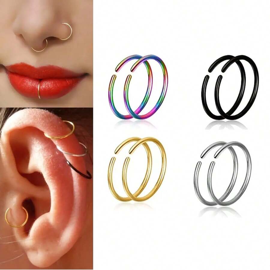 2Pcs 20G Unisex Thin Fake Septum Nose Ring Hoop,18G 16G Fashion G23 Titanium Hypoallergenic Labret Fake Lip Ring 18K Gold Plated Cartilage Earrings Hoop Tragus Daith Helix Rook Conch Earring Women And Men Body Pierecing Jewelry