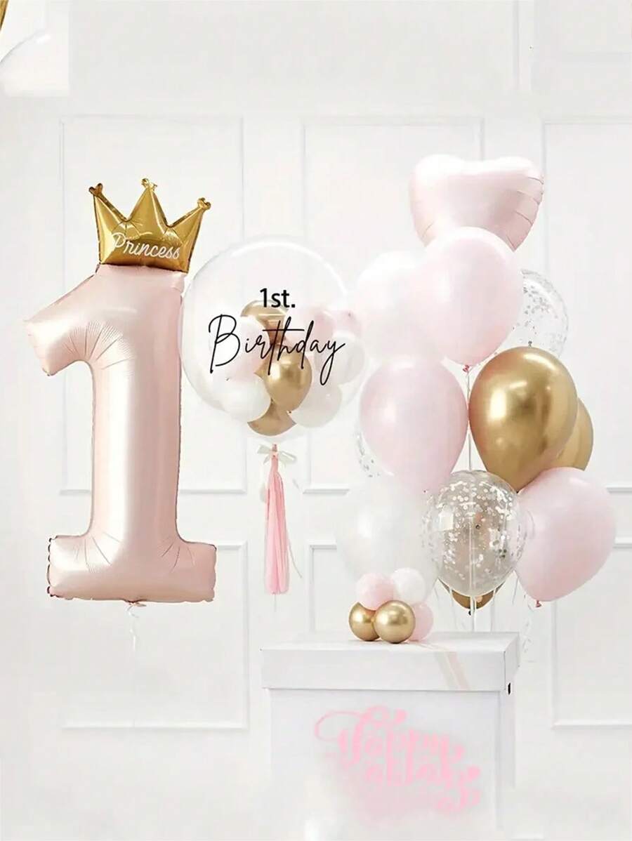 24pcs/Set 1st Birthday Crown Foil Balloons Boy Girl Party Decorations