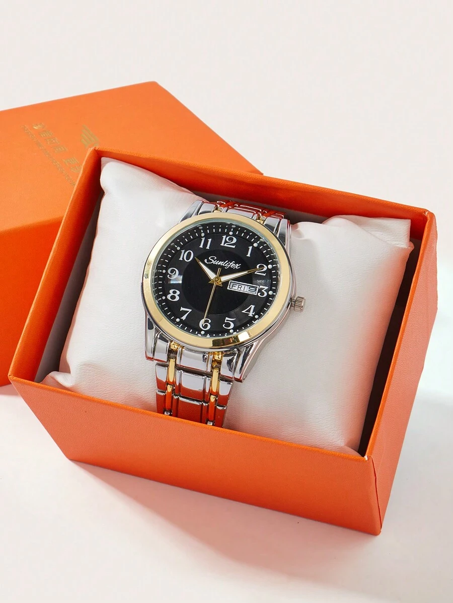 SUNLIFEX Business Casual Men's Wrist Watch, High-End Fashion, Elegant & Minimalist Design With Calendar Function, Water Resistant Quartz Movement, Comes With A Watch Gift Box And An Adjustable Strap