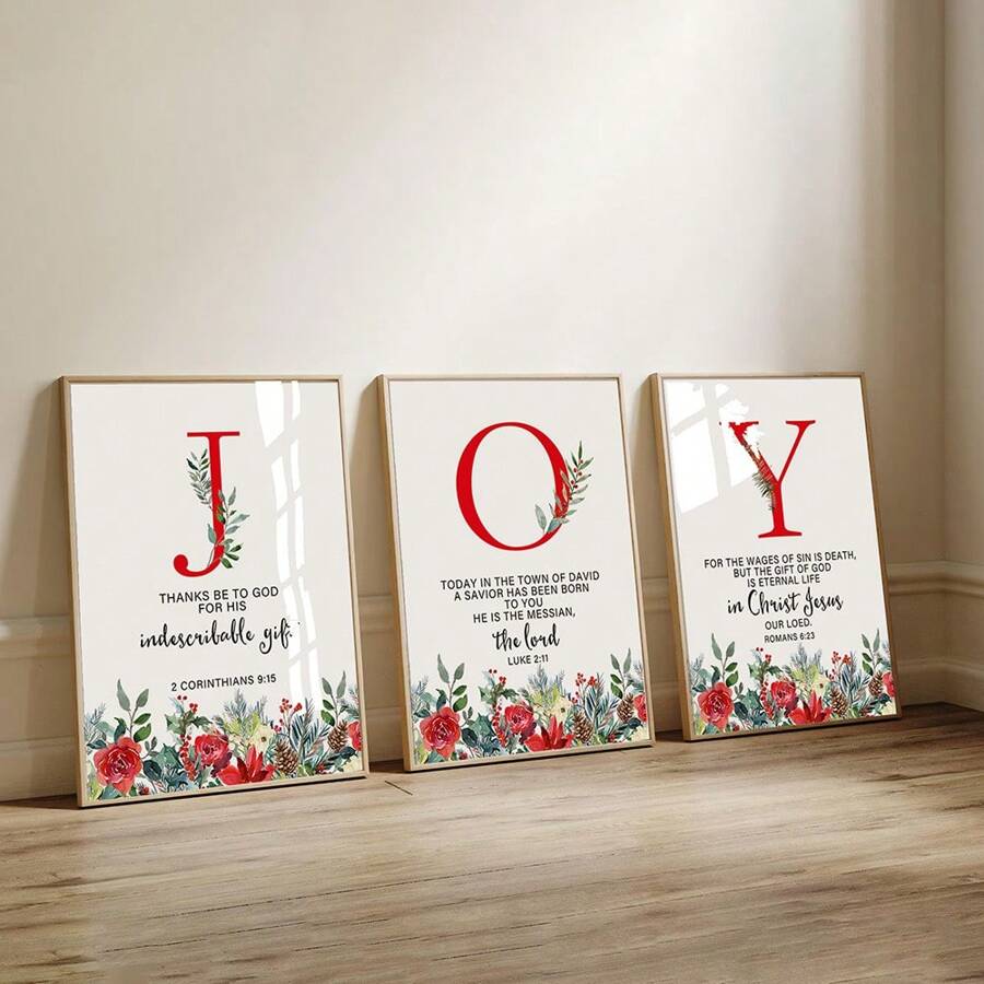 3 stuks, kerstmuurkunst Joy Print, moderne christelijke kerstmuurkunst, moderne religieuze kerstdecoratie, minimalistische muurdecoratie, geen lijst