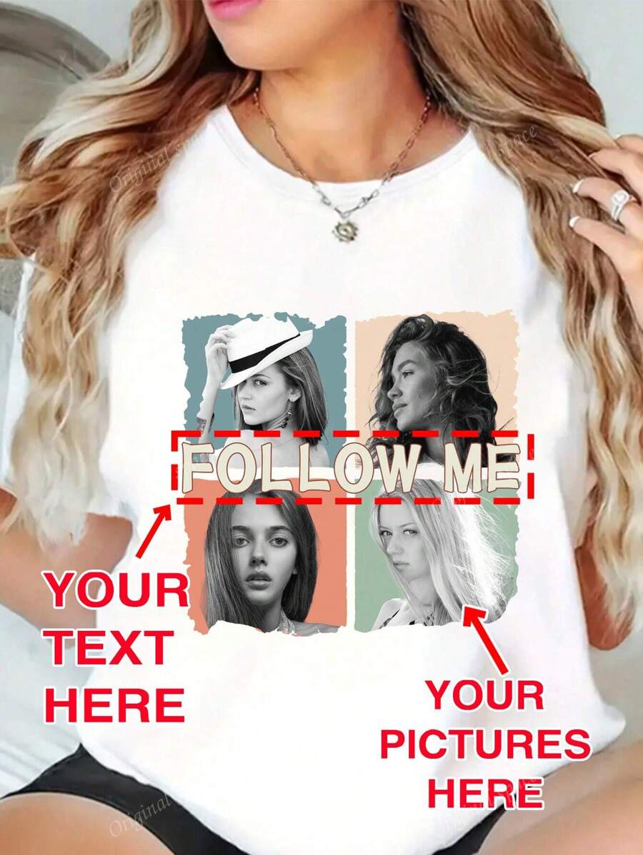 Camiseta personalizada con foto, reunión familiar personalizada en grupo, 4 cuadrículas de fotos de bebé/amigo/pareja/mascota, ropa de otoño, tops de mujer, otoño S, regalo de vacaciones, regalo del Día de San Valentín, regalo de Halloween, regalo de Acción de Gracias, regalo de Navidad, regalo de aniversario, regalo de boda, regalo para el mejor amigo