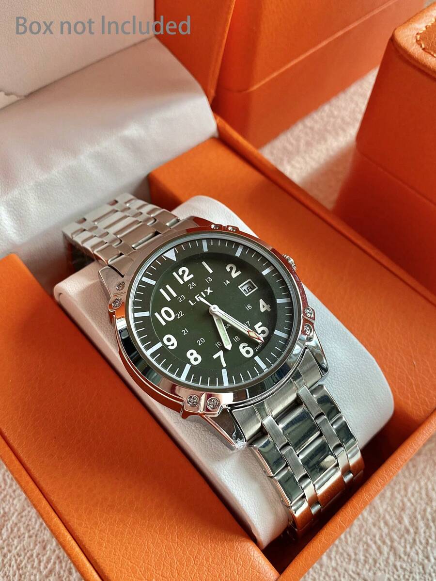 1 pièce Montre étanche pour hommes en acier inoxydable, cadran noir non fading avec chiffres arabes, Montre-bracelet à quartz décontractée/ professionnelle/ réunion/ travail