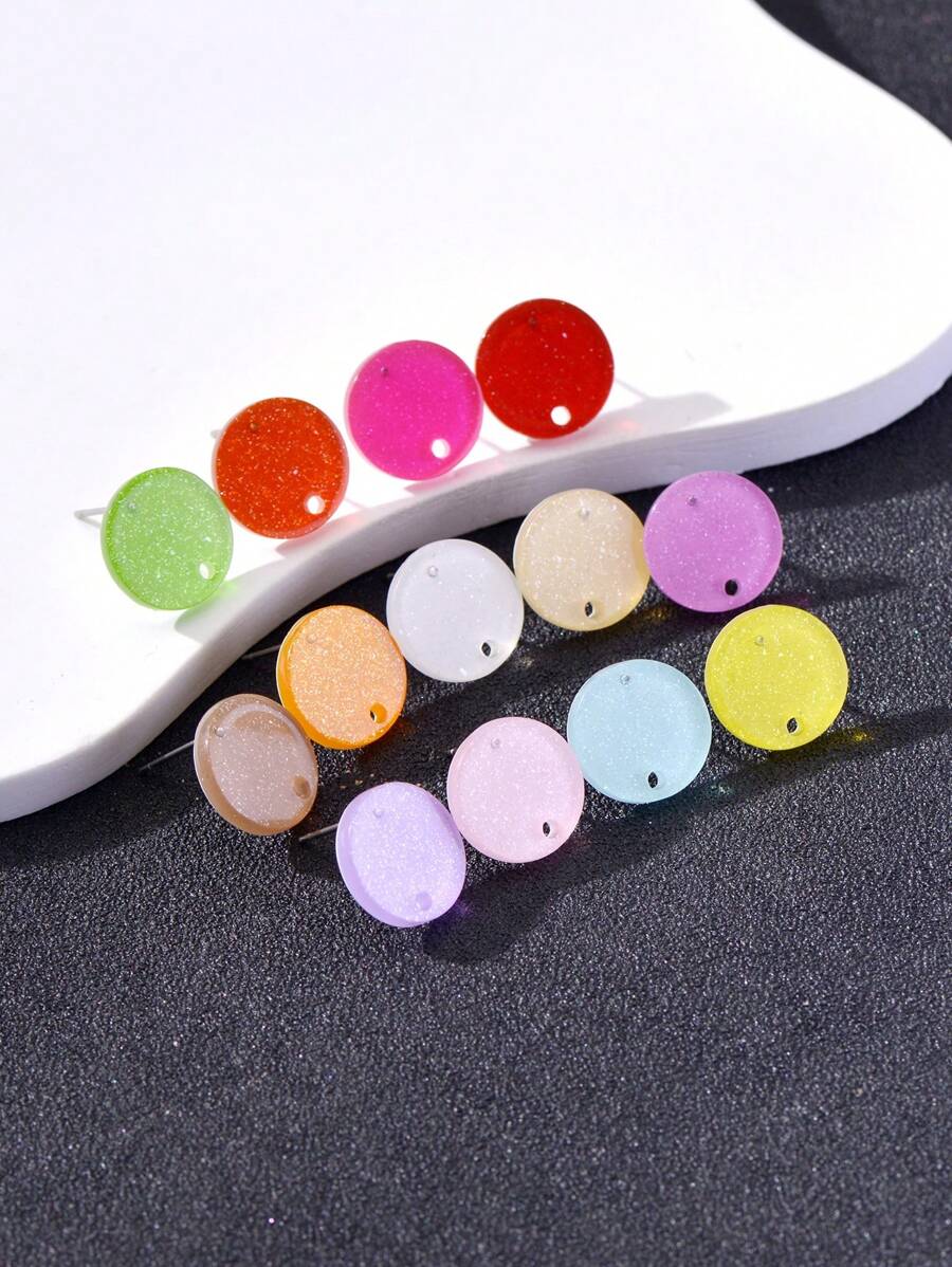 20pcs 14mm Candy-Colored Silver Powder Acrylic Steel Ear Studs Women's Fashion Jewelry DIY Earring Components