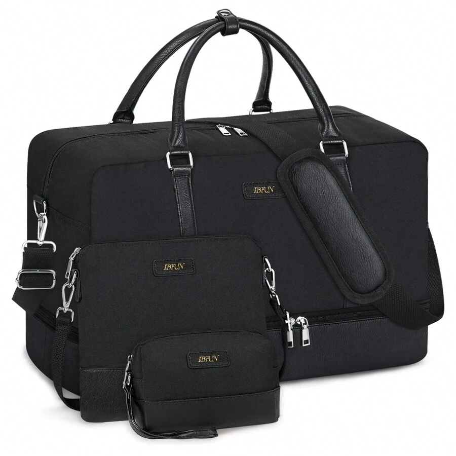Set de 3 piezas Bolsa de viaje de fin de semana para hombres/mujeres, equipaje apto para avión y bolso impermeable para zapatos, bolso de mano de piel sintética para viajes de negocios y deportivos, bolsa de almacenamiento de viaje, regalo de acción de gracias, bolsa de gimnasio, bolsa de lona, bolsa de mano, bolsa de equipaje de mano, bolsa para ropa, bolsa de viaje para el aeropuerto