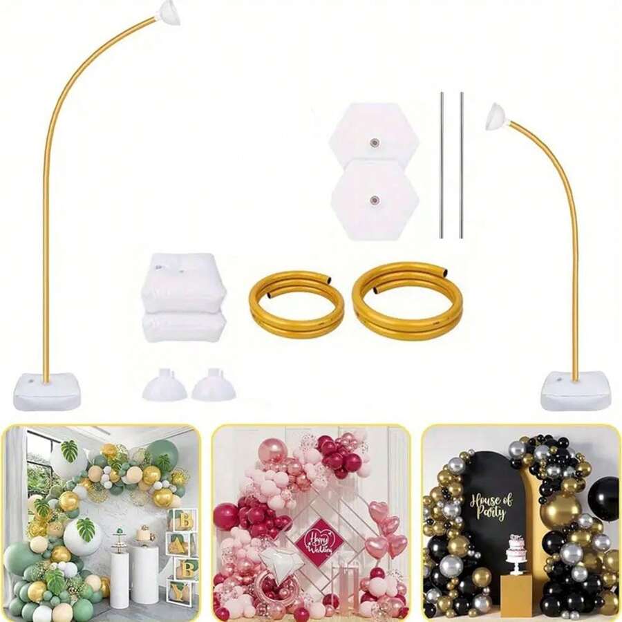 2pcs Gold Balloon Arch Stand Kit, Free Bending Shape Balloon Column Stand With Base, Half Arch Balloon Stand For Floor, Ideal For Wedding Birthday Valentines Decorations