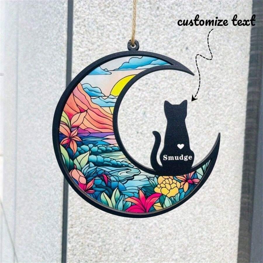 Cat Memorial, Suncatcher, Pet Memorial Gift, Cat Lovers, Window Hanging Decoration, Handmade Custom Name Cat Decor, Perfect For Farmhouse Porches, Study Rooms And Party Scenes, Ideal For Friends' Birthday,Halloween, Christmas Gifts-1pc