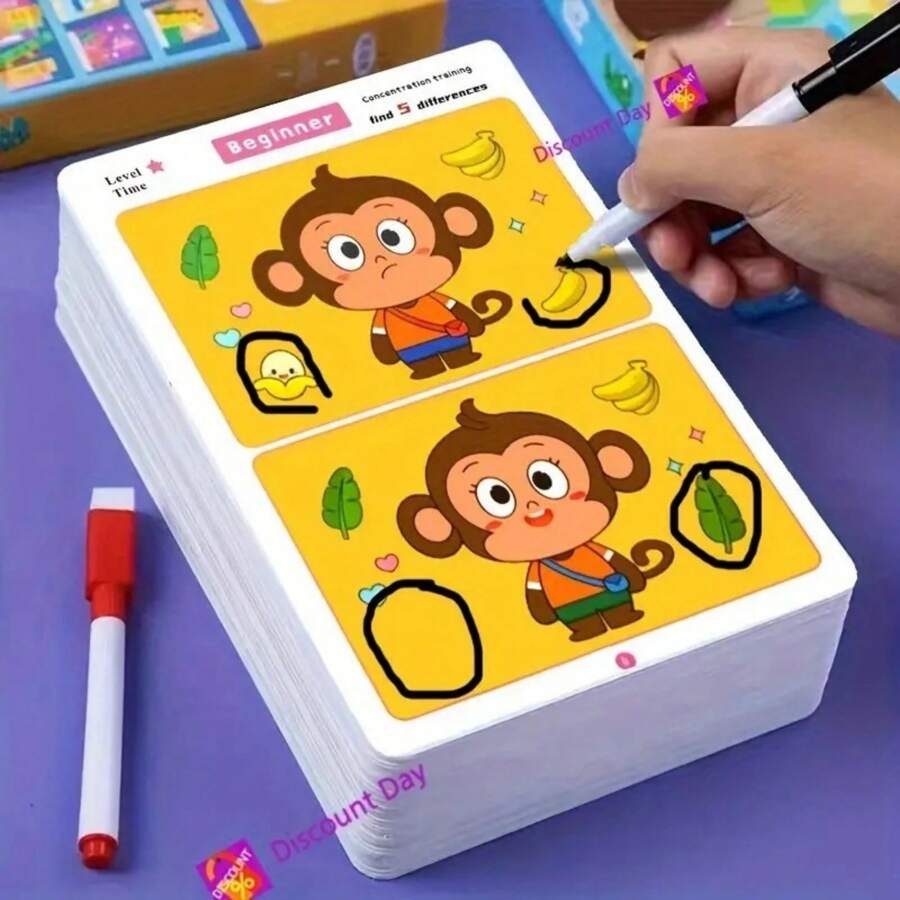 Jeu Éducatif "Trouve les Différences" : Feuilles de papier réutilisables et effaçables pour l'entraînement à la concentration et à l'attention, convient pour l'éducation scientifique, les tests et les évaluations (style aléatoire), jouets pour enfants, jeux, jouets, rentrée scolaire