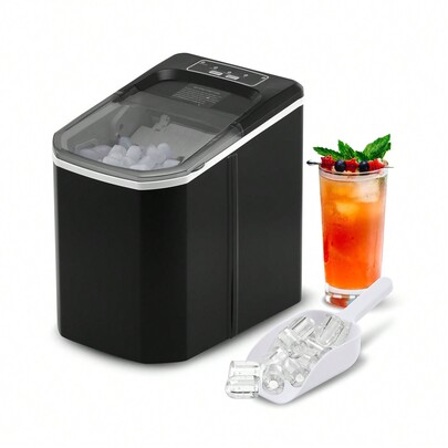 CLIPOP Ice Maker Machine, 1.5L Counter Top Electric Ice Maker, 9 Cubes Ready In 6-9 Mins, 12kg/24h, Portable Self-Cleaning Ice Maker With Ice Scoop & Basket For Home/Office/Bar