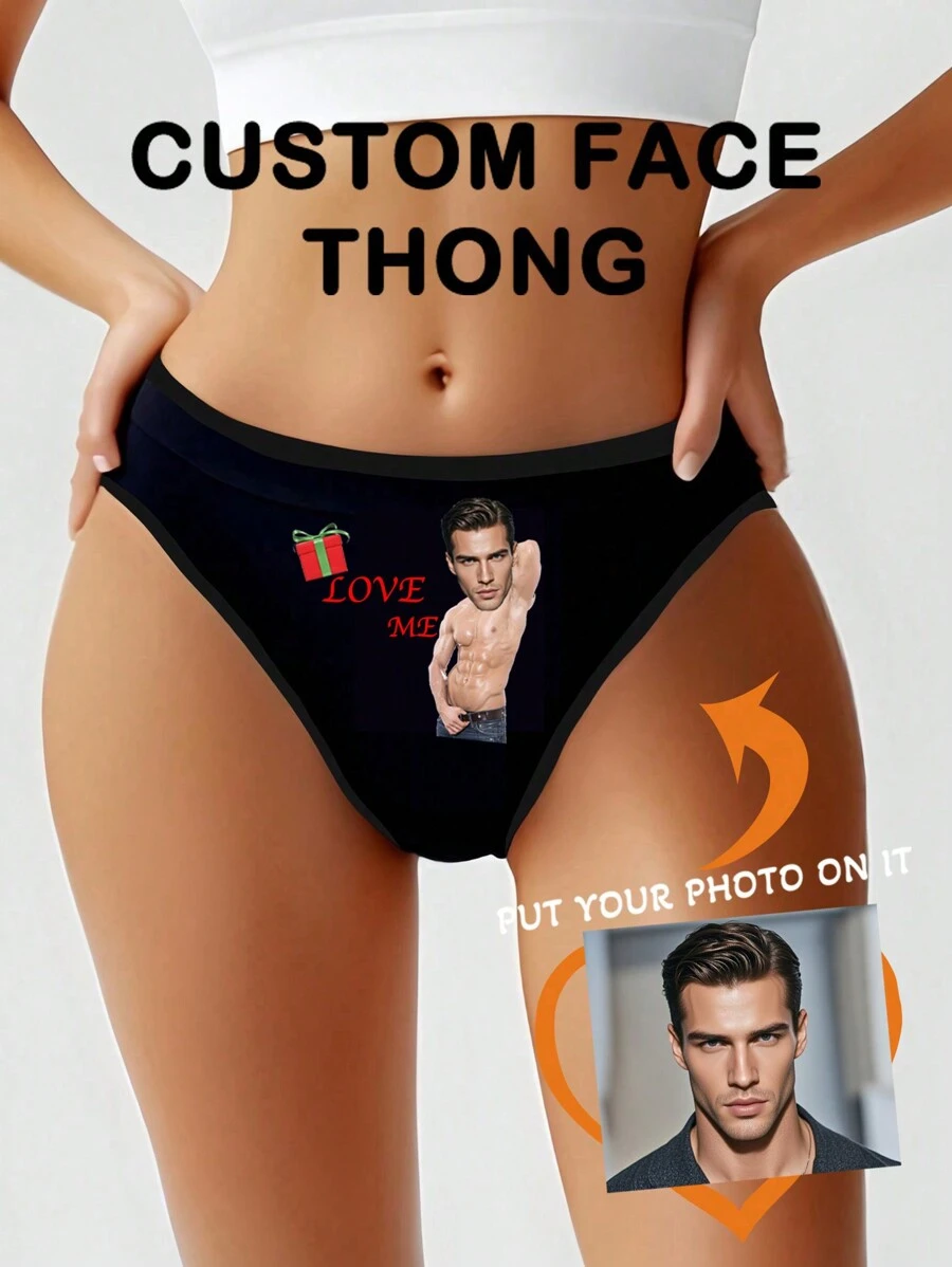 1 pieza Caja de regalo de Navidad, regalo personalizado del Día de San Valentín para novio/esposo, ropa interior de mujer con diseño sexy de tanga de cintura baja graciosa con estampado de letras en inglés, diseño elástico que realza el trasero