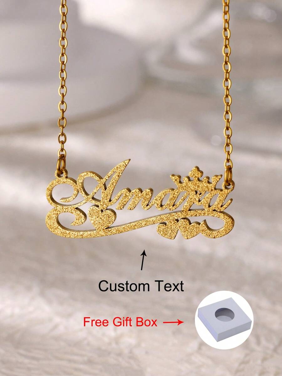 Collares personalizados con nombre y corazón con corona de escayola para mujeres y hombres, collar de acero inoxidable personalizado con colgante y cadena de cuello, regalo de cumpleaños