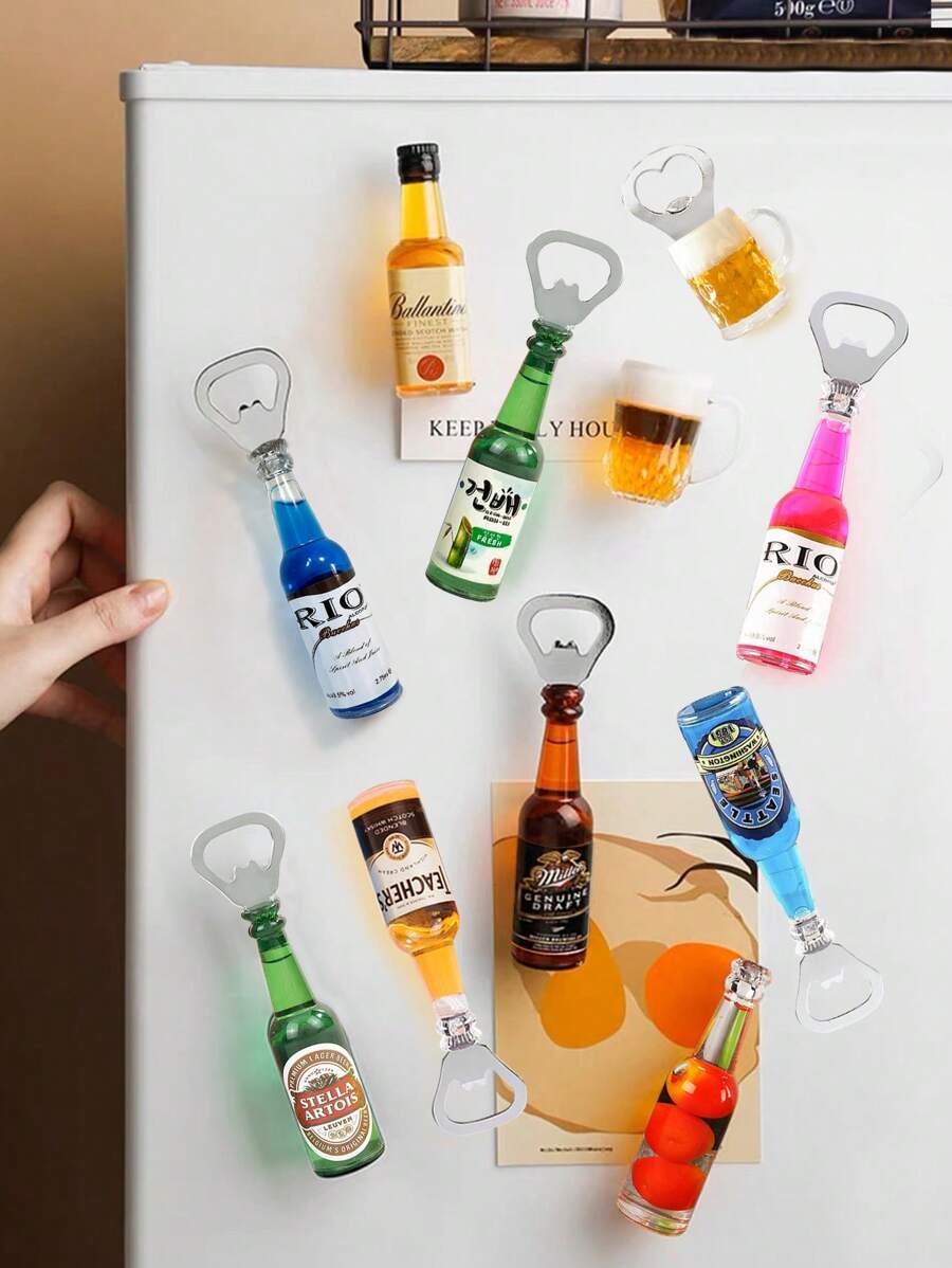 Multi-Piece Set Of Funny Bottle Openers, Simulated Beer Bottles, Fridge Magnets, Beer Bottle Openers, Creative 3D Magnets, For Outdoor, Camping, Gift For Father