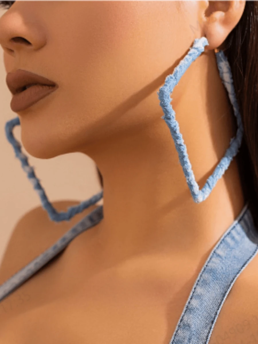 1 Paar Retro Mode übertriebene Denim-Effekt Stoff Creolen, einfache verdrehte Kreis Ohrringe für Frauen