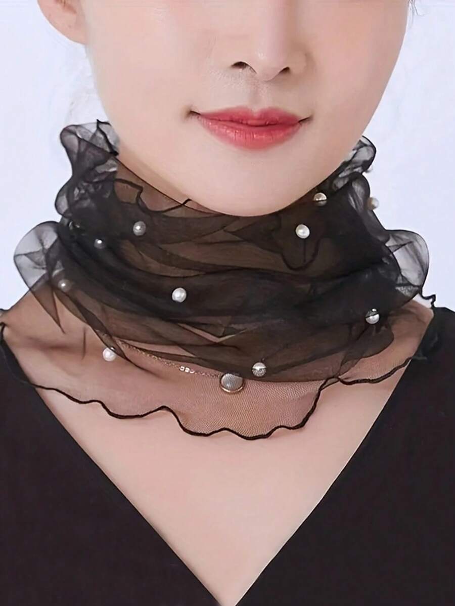 1pc Faux Pearl Decor Multi-Functional Neck Scarf (Faux Pearl Placement Is Random) Valentines