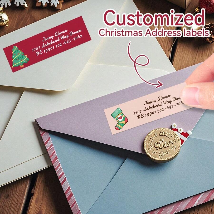 Custom Santa Claus-Themed Christmas Address Labels For Festive Holiday Mail-Ideal For Christmas Cards, Invitations, And Gifts-Personalize With Your Address For Unique Holiday Packaging-Decorative And Festive Design To Enhance The Joy Of Christmas Gifting-Perfect For Adding A Custom And Special Element To Your Holiday Packages-Easy-To-Use Personalized Stickers For Gift Wrapping And Seasonal Mail