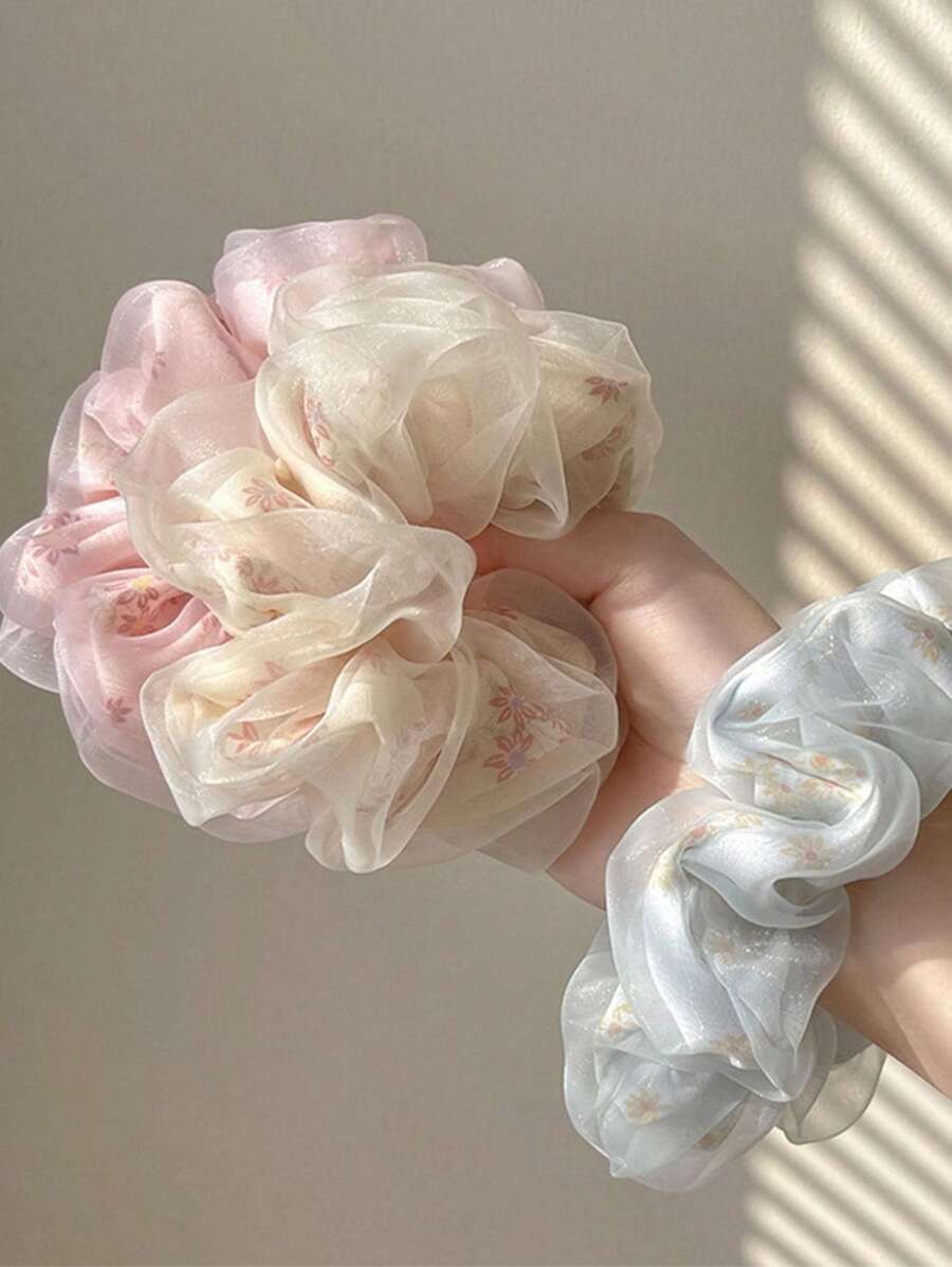 3 pièces Chouchous de cheveux en style français, à double couche délicate en mesh, doux et élégants, accessoires de cheveux polyvalents, élastiques à cheveux