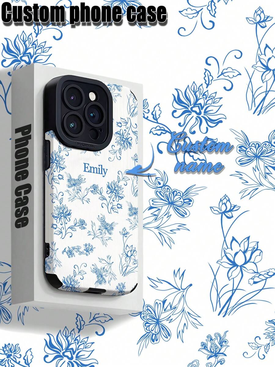 1pc Customized Phone Case, Minimalist Floral Pattern, Customizable With Letters, Names, Nicknames, Compatible With Iphone And , Vertical Grain PU Leather Anti-Fall Anti-Fingerprint TPU Soft Full Edge Cover, Rational Choice For Personal, Partner, Family, Friend, Best Friend, Birthday Gift, Anniversary Gift