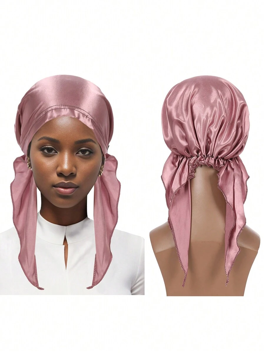 1pc Lightweight Satin Solid Color Lady Hat, Lady Hat For Holiday Trips, Hair Hats For Gifts, Hair Hoods With Hair Ties, Turban Caps, Curly Hair Caps, Hair Care Wraps