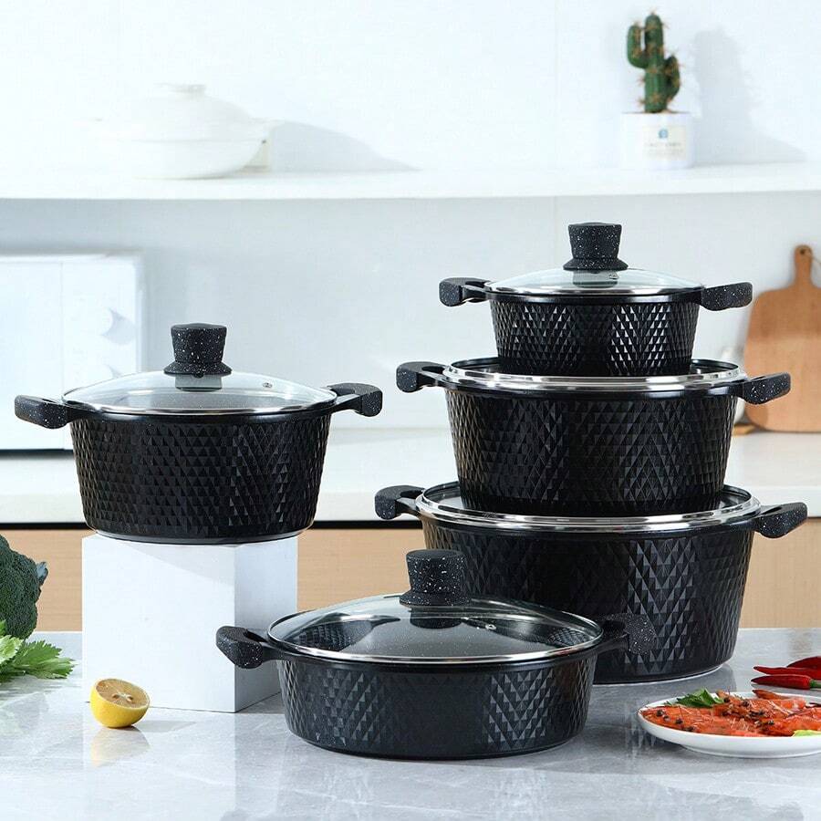 2 buc/Set Set de vase de gătit Maifanshi din aluminiu, inclusiv oală și tigaie antiaderență, potrivite pentru plită pe gaz și cu inducție, oale multifuncționale pentru fierbere de fructe de mare