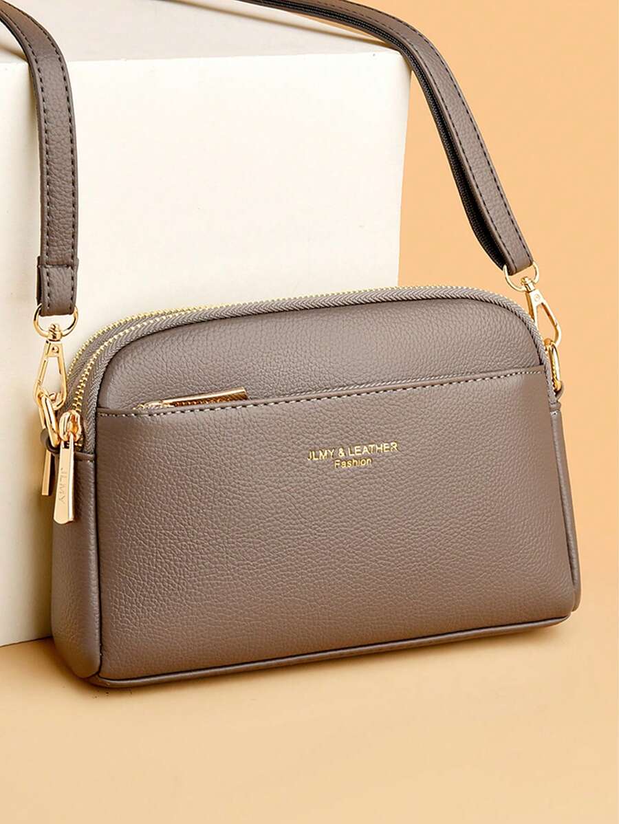 Bolso bandolera con estampado de textura de litchi vintage, bolso de hombro de PU retro, bolso y cartera a juego para mujer