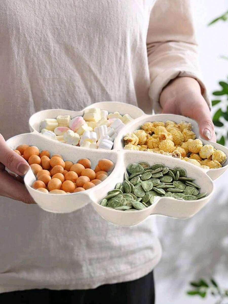 1 pieza Bandeja de servir de aperitivos, plato dividido irrompible para chips y dip, bandeja de servir con 4 compartimentos en forma de corazón para nueces, caramelos, frutas secas, ensaladas, aperitivos