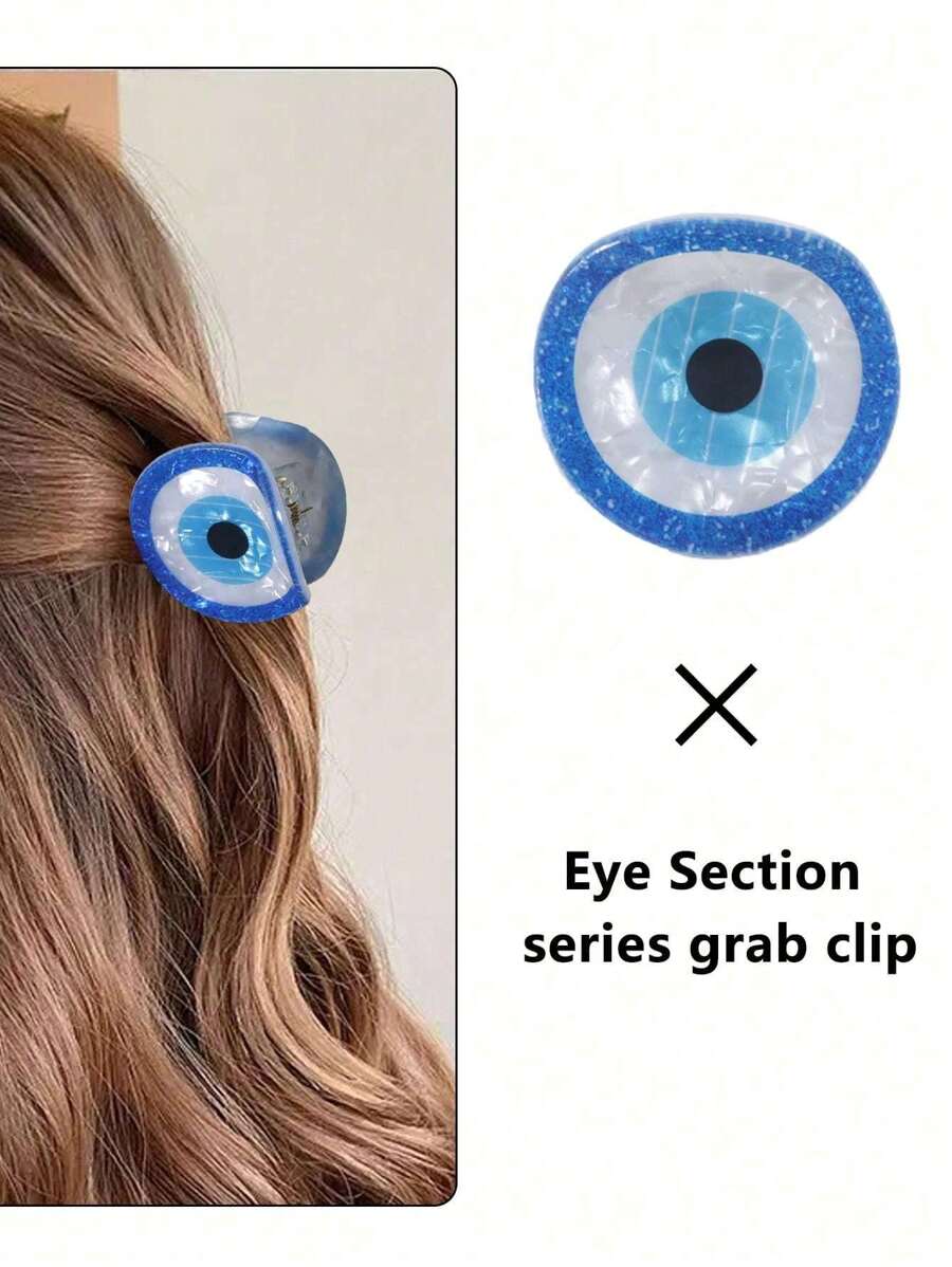 Clipe de Unha Acrílico com Estampa de Olho Azul Médio, Adequado para Uso Diário, Criativo, Elegante e Único, Acessório de Cabelo, Clipe de Cabelo, Clipes de Unha, Presilha de Cabelo, Clipe de Mandíbula