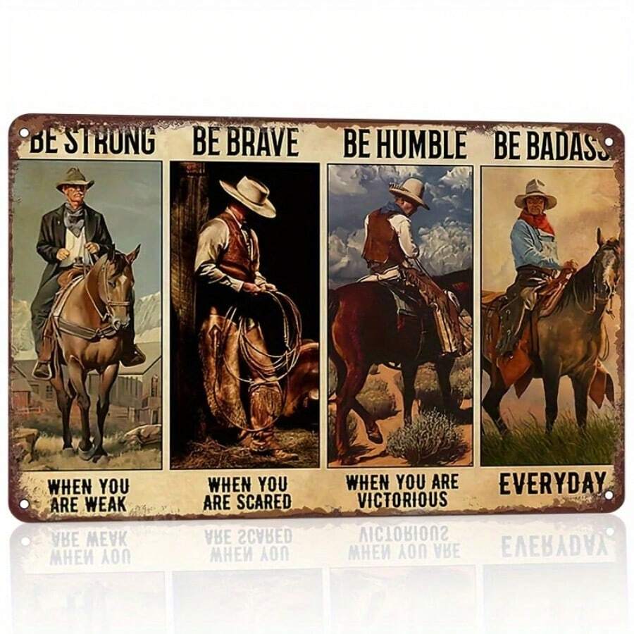 Vintage Western Cowboy Metal Tin Sign - Inspirational Quotes Wall Art, Rustic Home Ranch Decor, No Battery Required, Durable Tinplate Construction, Easy Install, Gift For Horse Riders And Country Lifestyle Fans