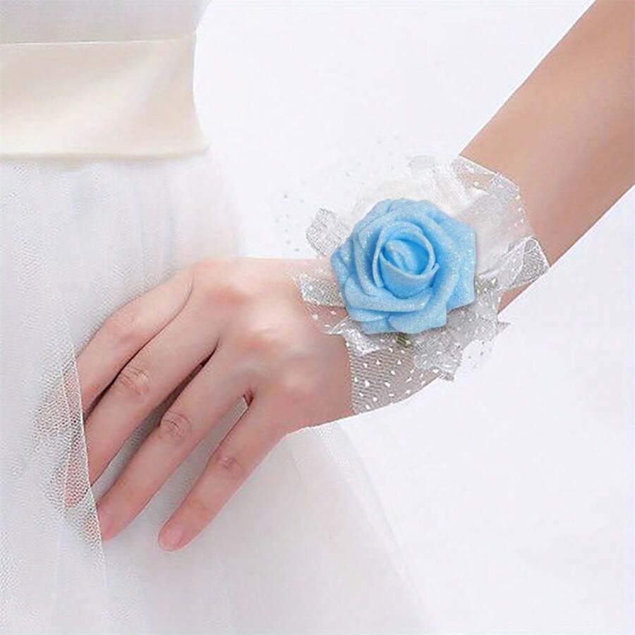 25Pcs 1.96in Artificial Glitter Roses Heads, Foam Glitter Roses Flowers Foam Rose Heads For DIY Wedding Bridal Bouquet Home Party Halloween Christmas Decoration Art Gift