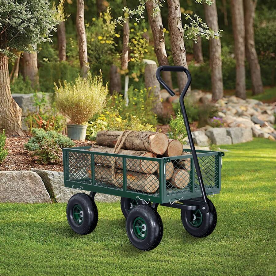 800 Lbs Heavy Duty Garden Cart, Utility Steel Carts With 180°Rotating Long Handle, Removable Mesh Sides And Wheels For Garden, Farm, Yard, Lawn