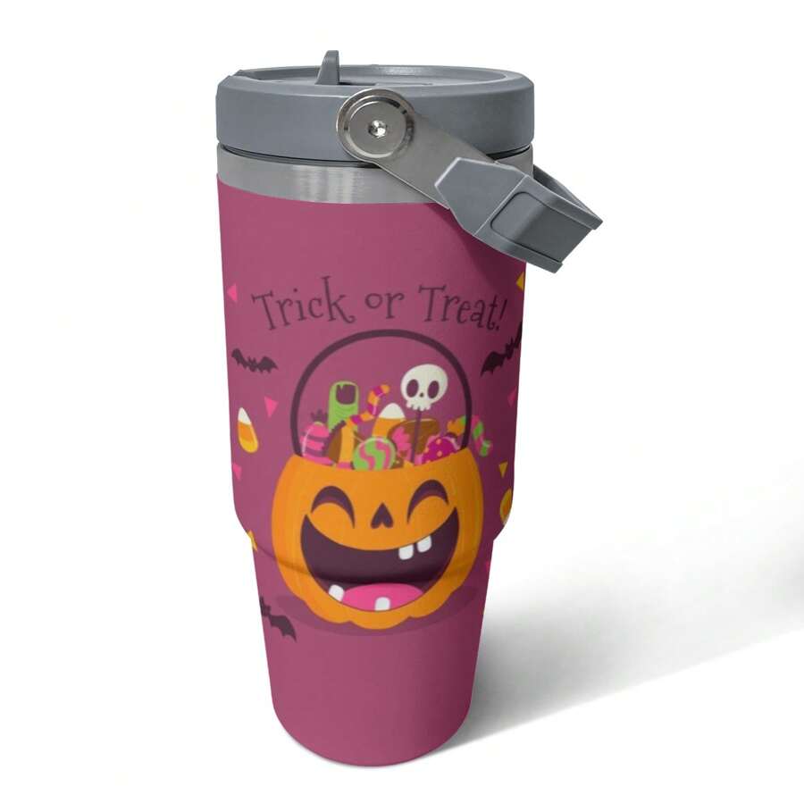 30 Oz Halloween Tumbler - Stainless Steel Insulated Travel Mug With Handle, Lid, Straw, Leak-Proof, 1 Non-Slip Reusable Cup, Suitable As A Friend, Father, Mother Gift - Halloween, Christmas Gift
