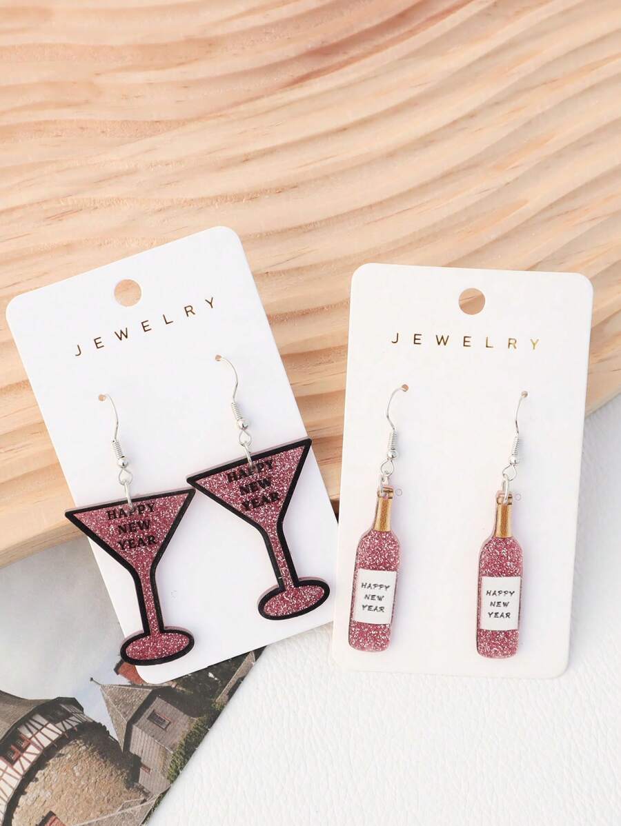 1 Pair Acrylic Sparkling Pink New Year Christmas Themed Bling Earrings, Amusing Party Festival Holiday Atmosphere Earrings For Women