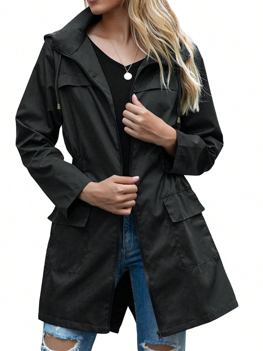Women Light Rain Jacket Waterproof Active Outdoor Trench Raincoat With Hood Ladies Lightweight Windproof Windbreaker