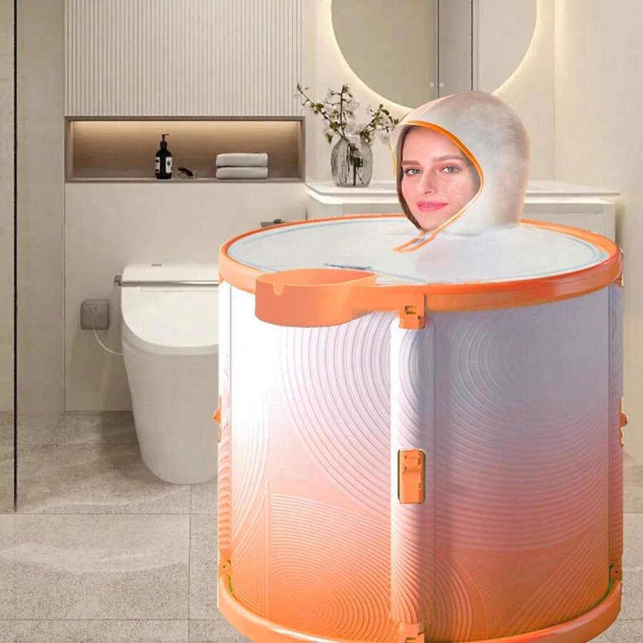 Foldable Full Body Bathing Tub For Adults, Thickened Portable Home Use Sauna Sweat Tub, 1 Second Folding Bathtub With Steaming Hood, 2-In-1 Hydrotherapy & Sauna Bathtub Bathroom Decor Summer Back To School