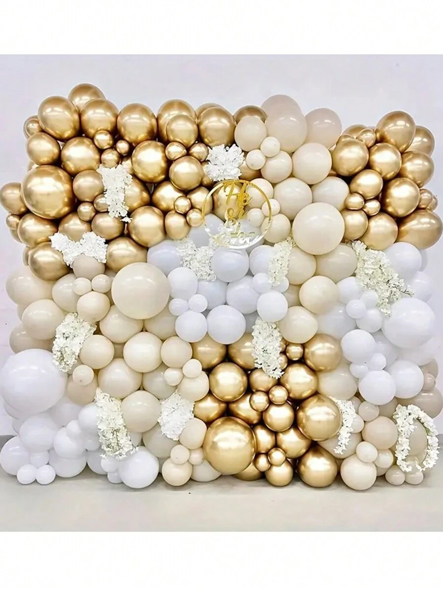 185pcs Vintage Sand White Gold Balloon Glue Chain, Balloon Set Perfect Decoration Wedding Birthday Holiday 2025 New Year Party Background, Decorative Balloon Arch Kit,Christmas