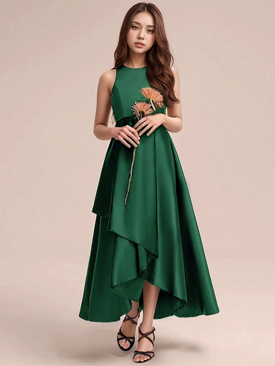 Teens' Elegant Dark Green Long Dress, Party/Wedding Event Formal Prom Gown For Big Teen Girl