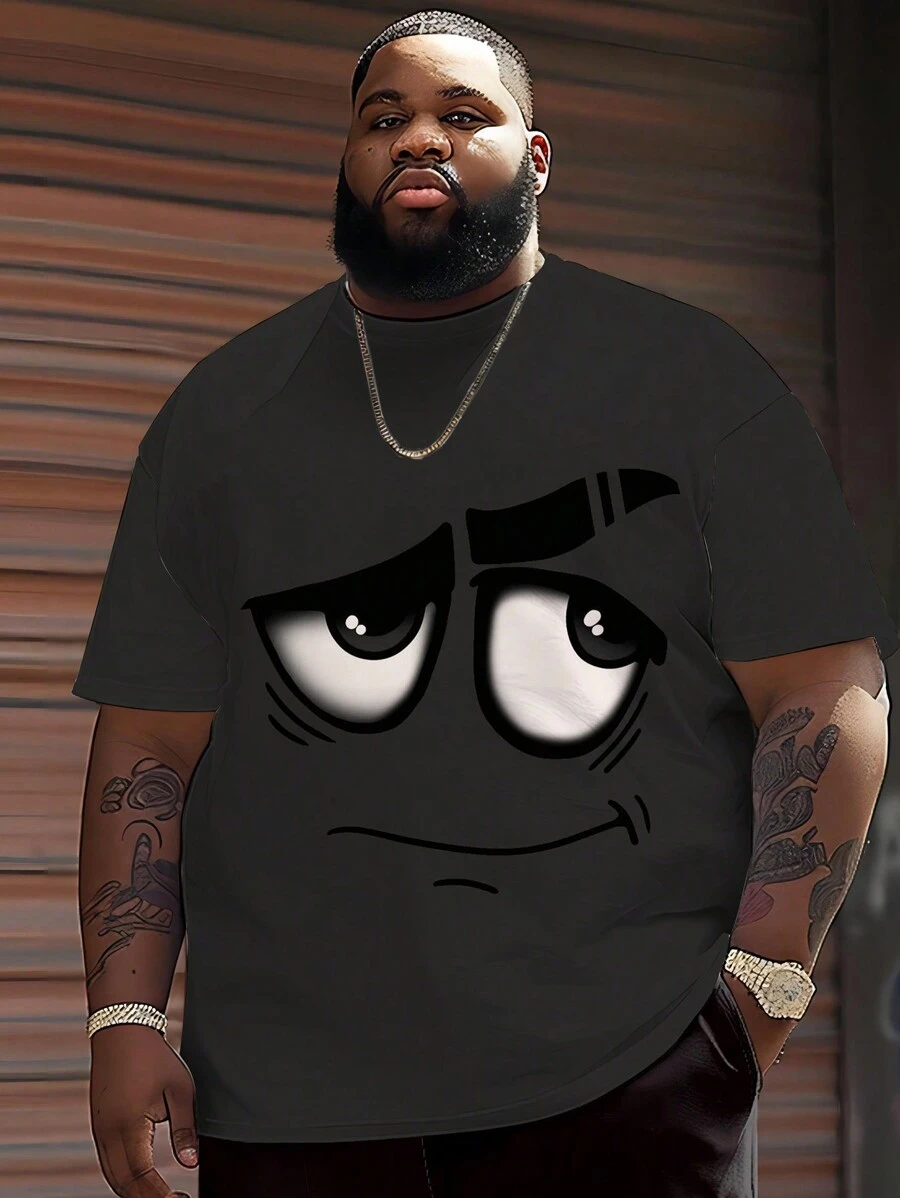 Large Men 3D Humorous Smiling Face Printed T-Shirt, Summer Fashion Short-Sleeved T-Shirt, Suitable For Tall And Sturdy Men