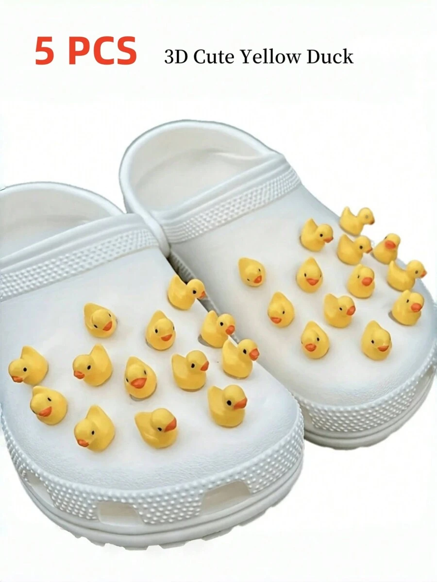 5Pcs/20Pcs 3D Yellow Duck Shoe Charms For , Clog, Slides, Sandals Decoration; Cute Animal Shoe Buckle Charms, Clog Pin Accessories For Kids, Girls, Boys, Party Favors, Gifts,Mother's Day Gift (Non-Integral Insert Decorative Buckle. Please Refer To The Detailed Composite Picture)