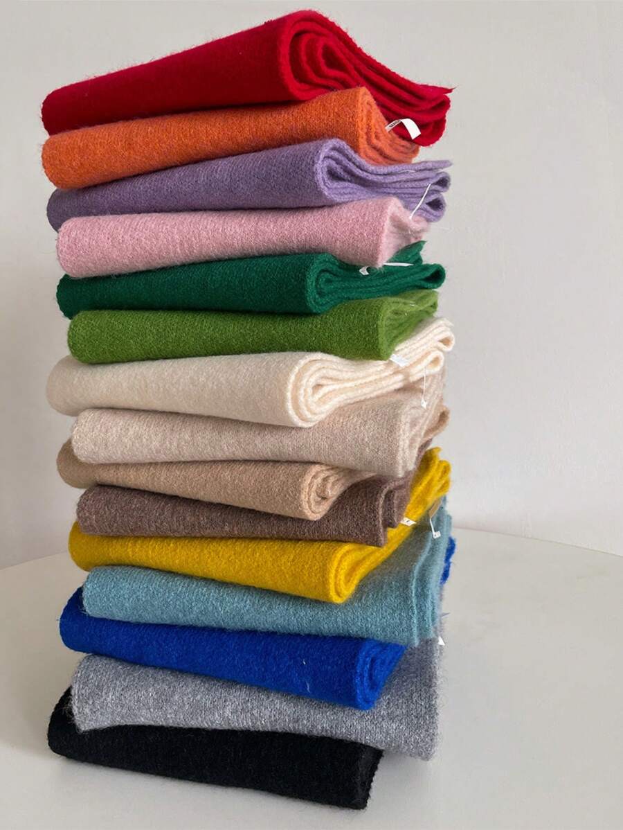 1st 2024 Herfst/Winter Koreaanse Stijl Gebreide Sjaal Voor Vrouwen, Effen Kleur, Warm, Unisex, Dikke Nekwarmer