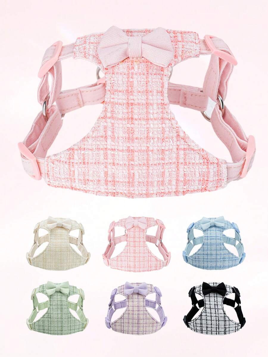 Plaid Bow Decor Pet Chest Strap For Girl, Daily Use